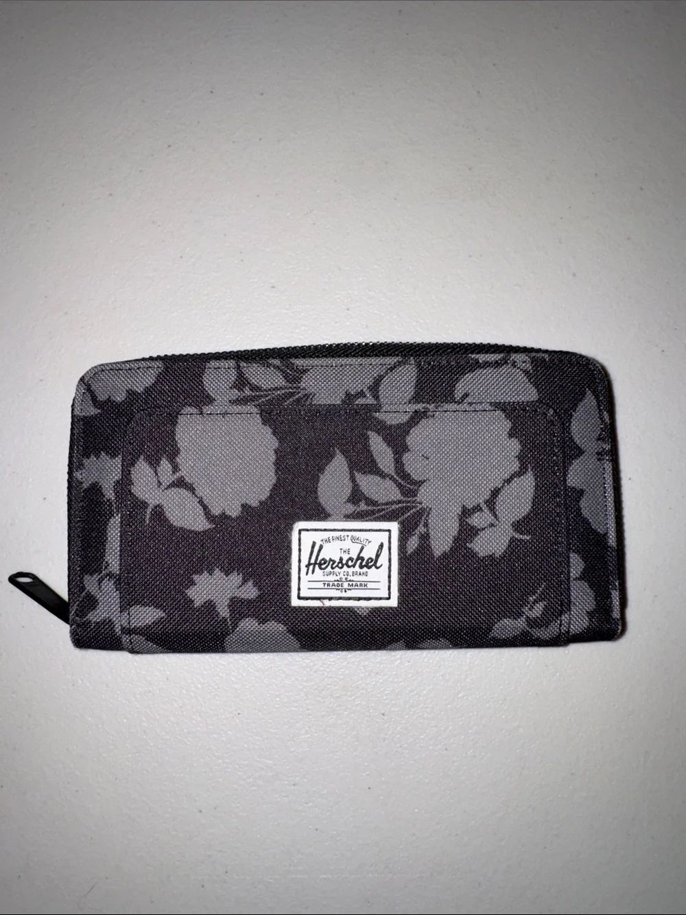 Herschel Black & Gray Floral Zip Card and Key Holder